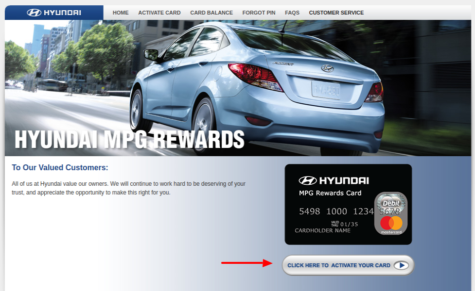 Hyundai Reward Card Activate