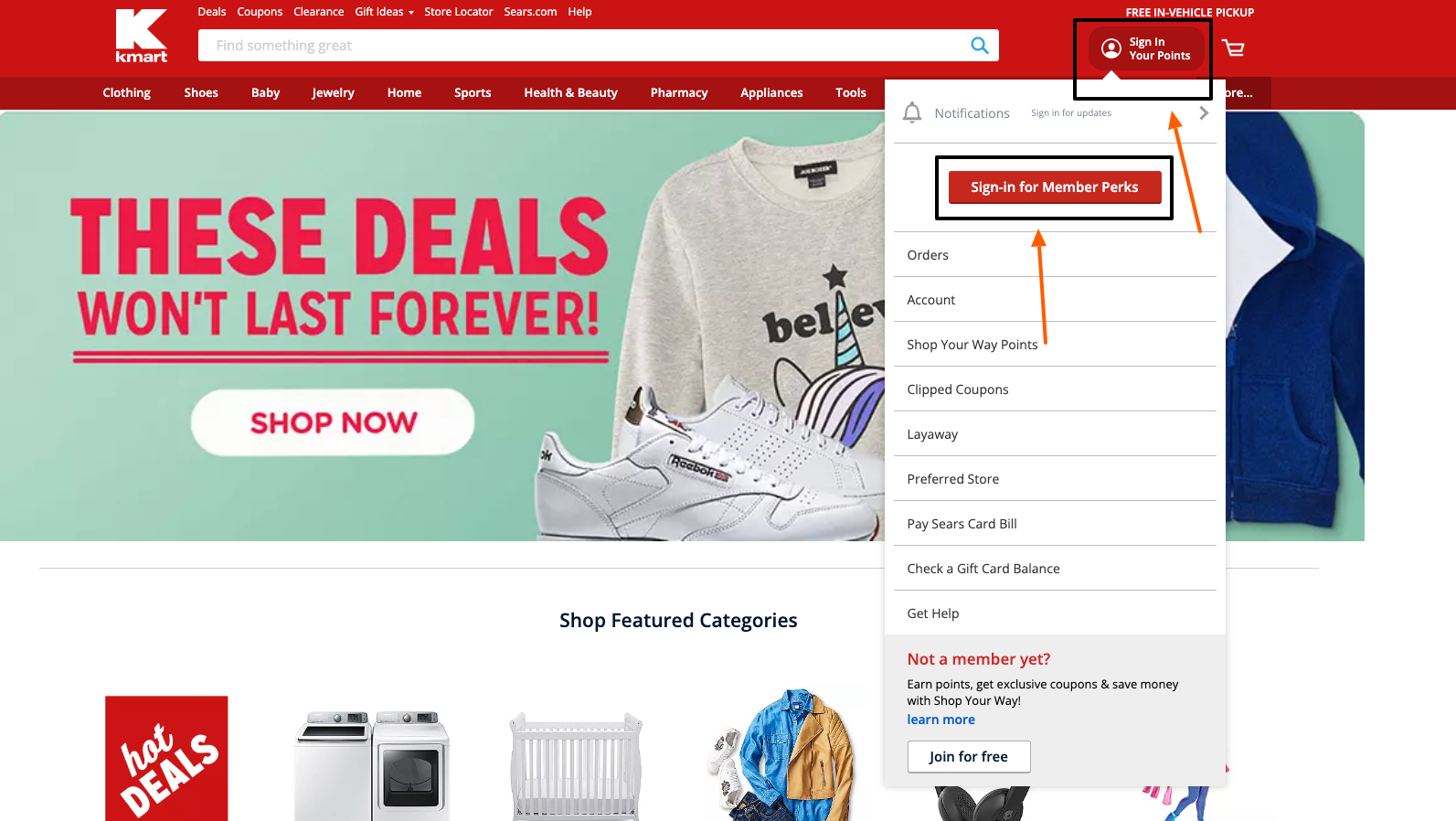 Kmart login page