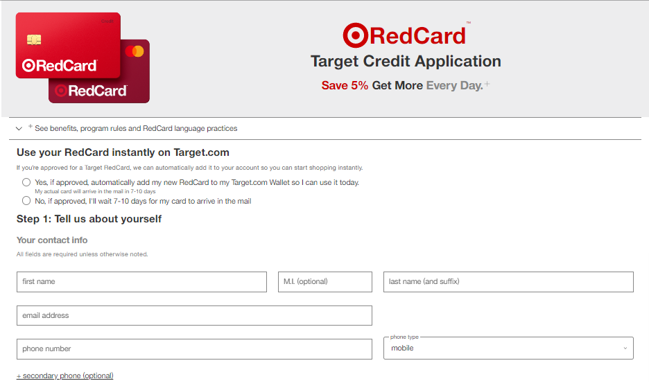 Apply Target Red Credit Card