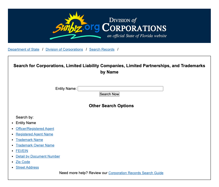 florida corporation search