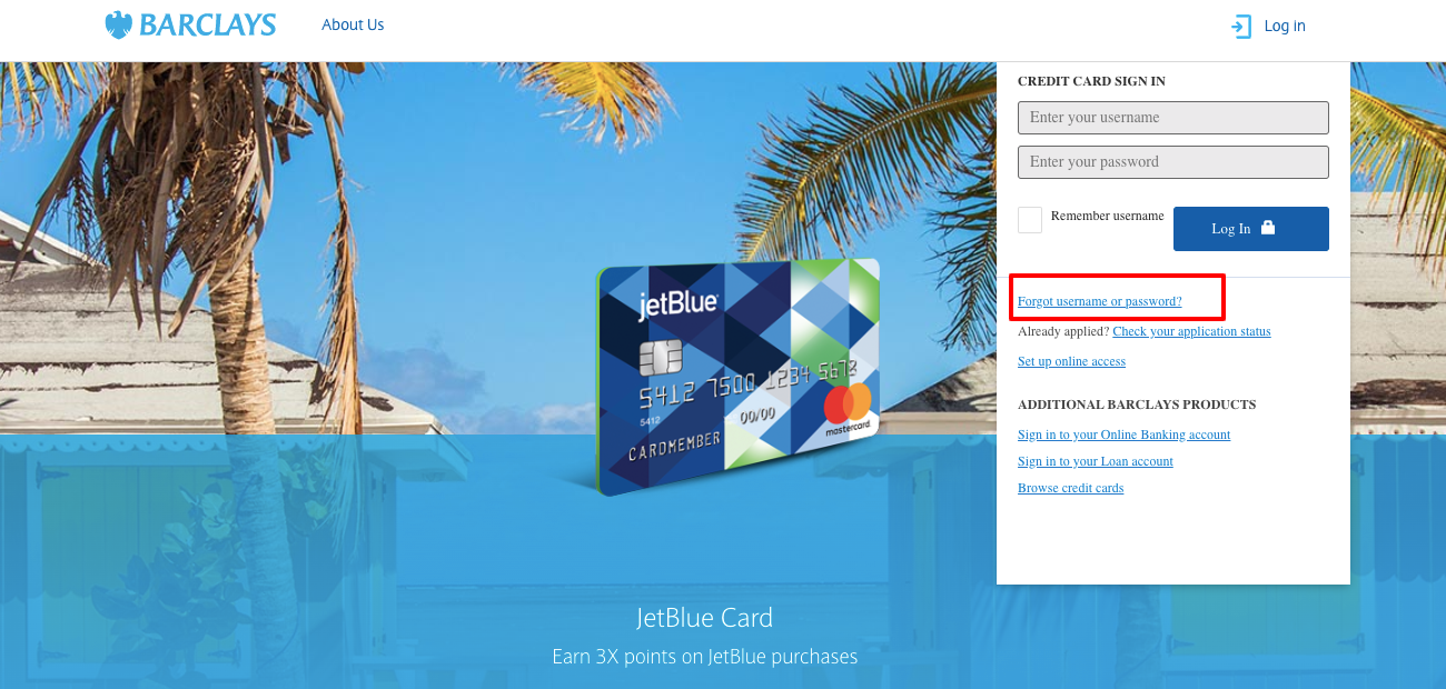 JetBlue Card Login Password